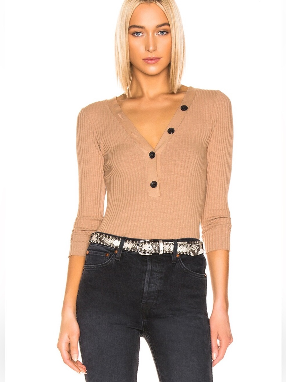 Enza Costa Henley Sweater Top in Terracotta - Women